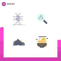 Set of 4 Vector Flat Icons on Grid for distribution hill network search nature Editable Vector Design Elements