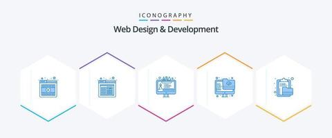 Web Design And Development 25 Blue icon pack including document. archive. tool. screen. folder vector