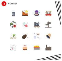 Group of 16 Flat Colors Signs and Symbols for padlock internet hat global rest Editable Pack of Creative Vector Design Elements