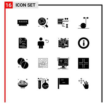 Editable Vector Line Pack of 16 Simple Solid Glyphs of school file science segway motor Editable Vector Design Elements
