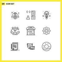 Set of 9 Modern UI Icons Symbols Signs for support hand develop user idea Editable Vector Design Elements