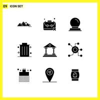 Modern Set of 9 Solid Glyphs and symbols such as building office problem dustbin magic ball Editable Vector Design Elements