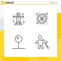 Pictogram Set of 4 Simple Filledline Flat Colors of character media player scarecrow target blind Editable Vector Design Elements