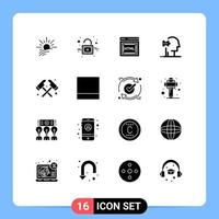 16 User Interface Solid Glyph Pack of modern Signs and Symbols of grid fire html axe solution Editable Vector Design Elements