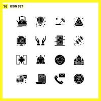 Interfaz de usuario de 16 paquetes de glifos sólidos de signos y símbolos modernos de piezas bancarias elementos de diseño de vectores editables de vacaciones de comida de amor