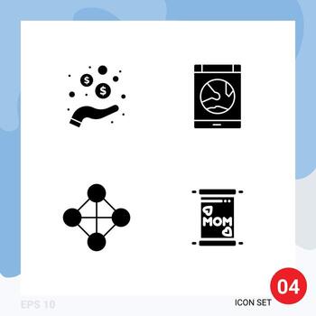 Editable Vector Line Pack of 4 Simple Solid Glyphs of hand hierarchy coins internet topology Editable Vector Design Elements