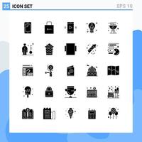 Pack of 25 Modern Solid Glyphs Signs and Symbols for Web Print Media such as man idea security bulb speaker Editable Vector Design Elements