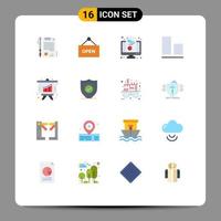 Mobile Interface Flat Color Set of 16 Pictograms of confirm graph monitor analysis bottom Editable Pack of Creative Vector Design Elements