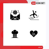 4 Universal Solid Glyph Signs Symbols of mail chef business failure hat Editable Vector Design Elements