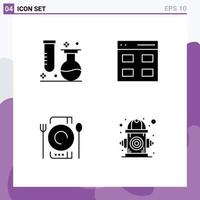 Group of 4 Modern Solid Glyphs Set for chemistry cafe science grid dinner Editable Vector Design Elements