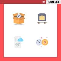 Group of 4 Flat Icons Signs and Symbols for upload cloud progress luggage mobile Editable Vector Design Elements