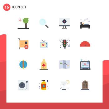 interfaz móvil conjunto de colores planos de 16 pictogramas de dispositivos pci computadoras de video limpieza paquete editable de elementos de diseño de vectores creativos
