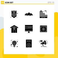 Pack of 9 Modern Solid Glyphs Signs and Symbols for Web Print Media such as develop browser tree house city Editable Vector Design Elements