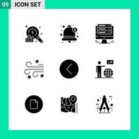 conjunto de glifos sólidos de interfaz móvil de 9 pictogramas de monitor de viento de medios elementos de diseño de vectores editables de acción de gracias que soplan