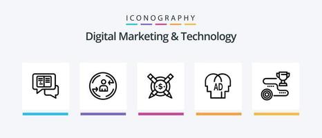 paquete de íconos de línea 5 de marketing digital y tecnología que incluye automatización. brian anuncio. ab elemental. diseño de iconos creativos vector