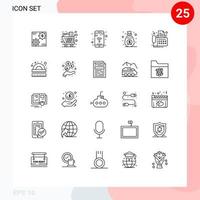 Pack of 25 creative Lines of marketing wifi full phone app Editable Vector Design Elements