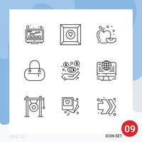 Set of 9 Modern UI Icons Symbols Signs for globe computer food marketing fees commission Editable Vector Design Elements