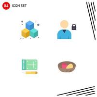 Set of 4 Modern UI Icons Symbols Signs for box bowl lock pencil easter Editable Vector Design Elements