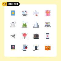 Mobile Interface Flat Color Set of 16 Pictograms of clipboard gift web box transport Editable Pack of Creative Vector Design Elements