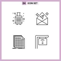 4 Universal Filledline Flat Colors Set for Web and Mobile Applications baggage code tourist mail data Editable Vector Design Elements