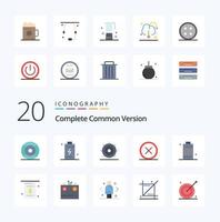 20 Complete Common Version Flat Color icon Pack like delete close charging circle setting vector