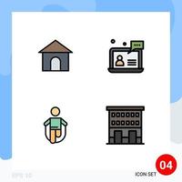 Set of 4 Modern UI Icons Symbols Signs for building activity shope user jumping Editable Vector Design Elements