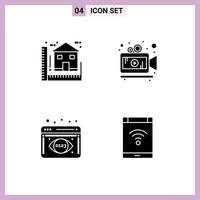 Group of 4 Solid Glyphs Signs and Symbols for blue data analysis home movie connection Editable Vector Design Elements