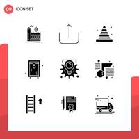 Universal Icon Symbols Group of 9 Modern Solid Glyphs of idea garden bumper park locker Editable Vector Design Elements