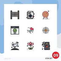 9 Universal Filledline Flat Color Signs Symbols of fly success hit message communication Editable Vector Design Elements