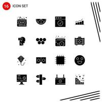 User Interface Pack of 16 Basic Solid Glyphs of inner mind mac progress graph Editable Vector Design Elements