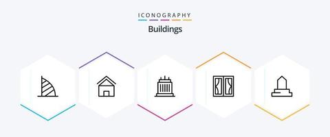 paquete de iconos de 25 líneas de edificios que incluye muebles. edificios casa. real. puntos de referencia vector