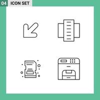 Group of 4 Filledline Flat Colors Signs and Symbols for arrow memory apartments flats card Editable Vector Design Elements