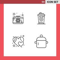 Pack of 4 creative Filledline Flat Colors of photo like coffee black coffee drink Editable Vector Design Elements