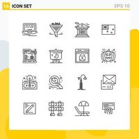 Set of 16 Vector Outlines on Grid for gear browser financial flag australia Editable Vector Design Elements