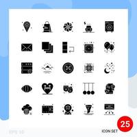 Pack of 25 creative Solid Glyphs of big power hand bag electric car Editable Vector Design Elements