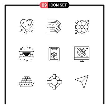 Modern Set of 9 Outlines and symbols such as clipboard vga ball port display Editable Vector Design Elements
