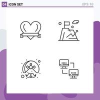 Line Pack of 4 Universal Symbols of heart person business mountain wearing Editable Vector Design Elements