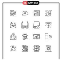 Pictogram Set of 16 Simple Outlines of learning cloud graph pills capsule Editable Vector Design Elements