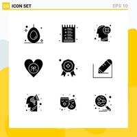 Pictogram Set of 9 Simple Solid Glyphs of award heart failure favorite ecology Editable Vector Design Elements