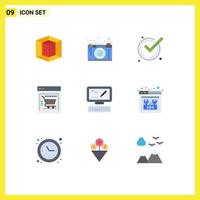 Set of 9 Vector Flat Colors on Grid for markiting computer accept web store ecommerce Editable Vector Design Elements