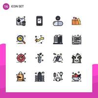 Universal Icon Symbols Group of 16 Modern Flat Color Filled Lines of analysis heart iphone love pills Editable Creative Vector Design Elements