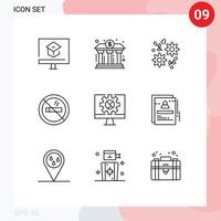 9 Universal Outline Signs Symbols of computer summer power hotel love Editable Vector Design Elements