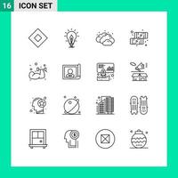 Group of 16 Modern Outlines Set for exercise sweets light food chocolate Editable Vector Design Elements