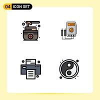 Pictogram Set of 4 Simple Filledline Flat Colors of sauna print voltmeter digital yin yang Editable Vector Design Elements