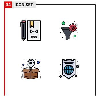 4 Filledline Flat Color concept for Websites Mobile and Apps code box develop filter idea Editable Vector Design Elements