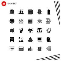 25 Thematic Vector Solid Glyphs and Editable Symbols of energy electric notebook battery cpu Editable Vector Design Elements