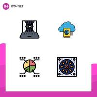 Set of 4 Modern UI Icons Symbols Signs for applied science chart technic reading pie Editable Vector Design Elements