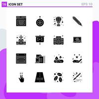 16 User Interface Solid Glyph Pack of modern Signs and Symbols of pencil education shield journey flying Editable Vector Design Elements