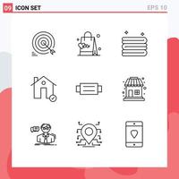 Modern Set of 9 Outlines Pictograph of accessories estate hand bag complete buildings Editable Vector Design Elements