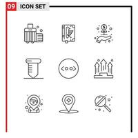 Pictogram Set of 9 Simple Outlines of code tools edict screw growth Editable Vector Design Elements